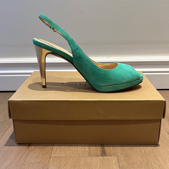 Cole Haan Teal Chelsea Slingback Pumps - Picture 4 of 8